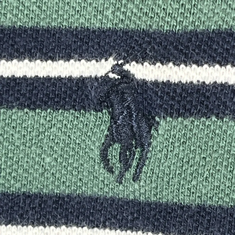 VTG Polo Ralph Lauren Mens XL Green Navy Stripe Mesh Polo Shirt Preppy Golf 90s